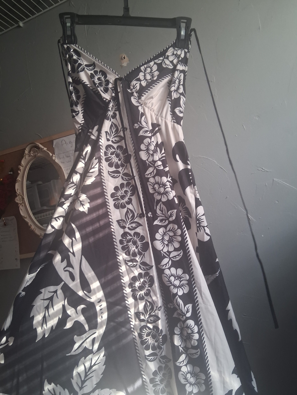 Strapless Black and White Floral Maxi Dress